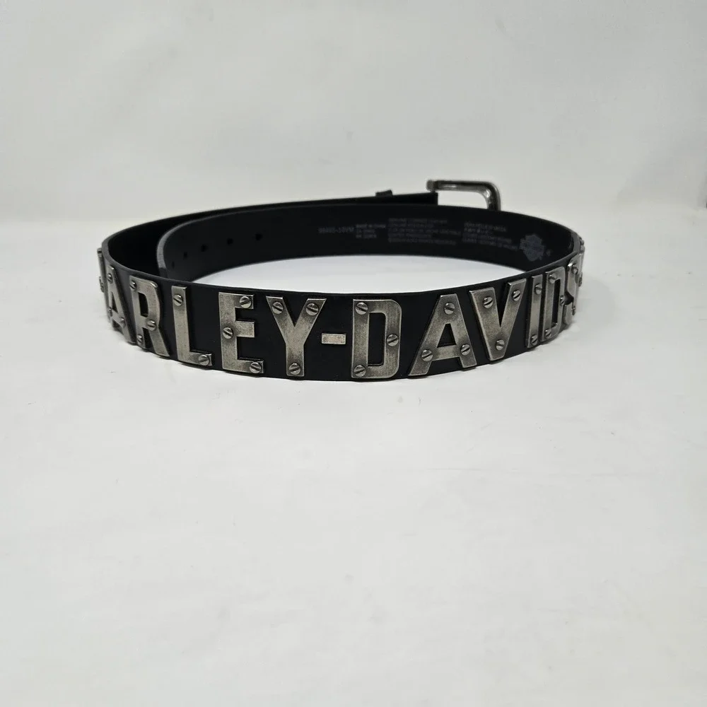 Harley-Davidson Mens Black Leather Studded Metal Logo Belt 99465-10VM Size 40